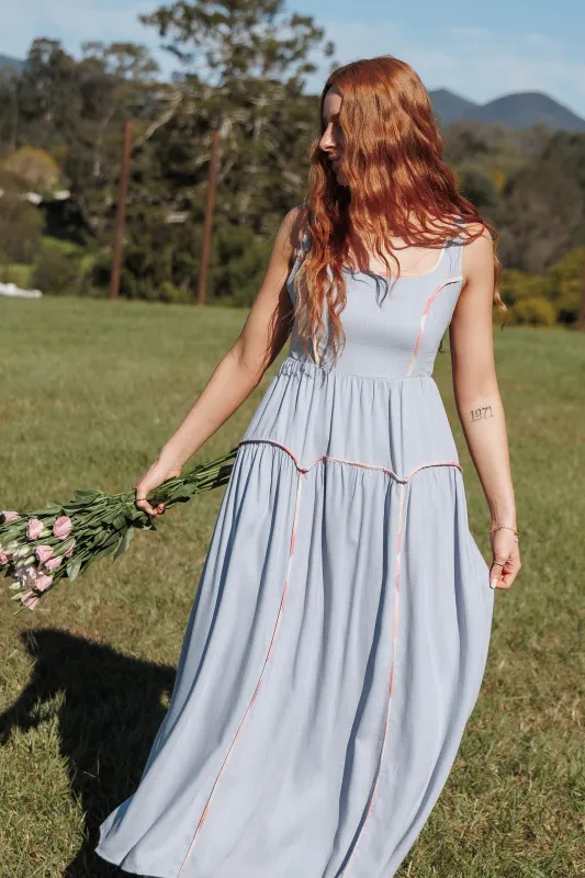 Kyla Maxi Dress - Light Blue Linen made by Petal & Pup