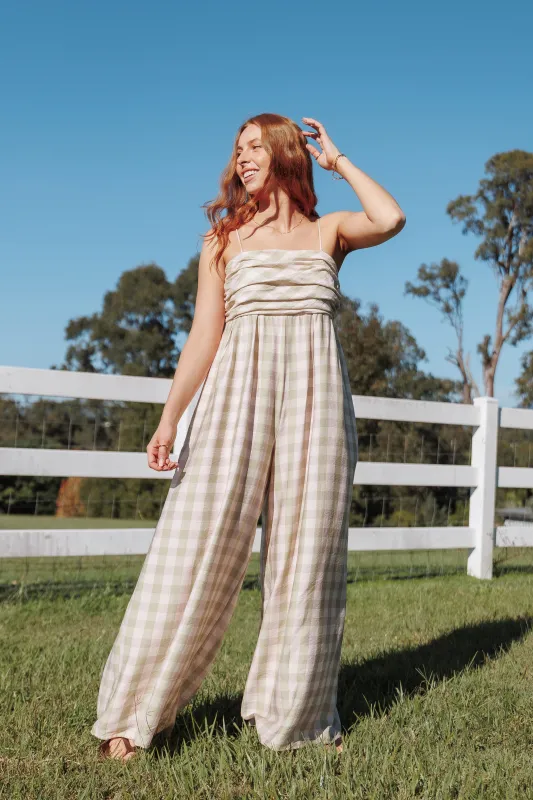 Pricilla Jumpsuit - Green/Pink Gingham made by Petal & Pup