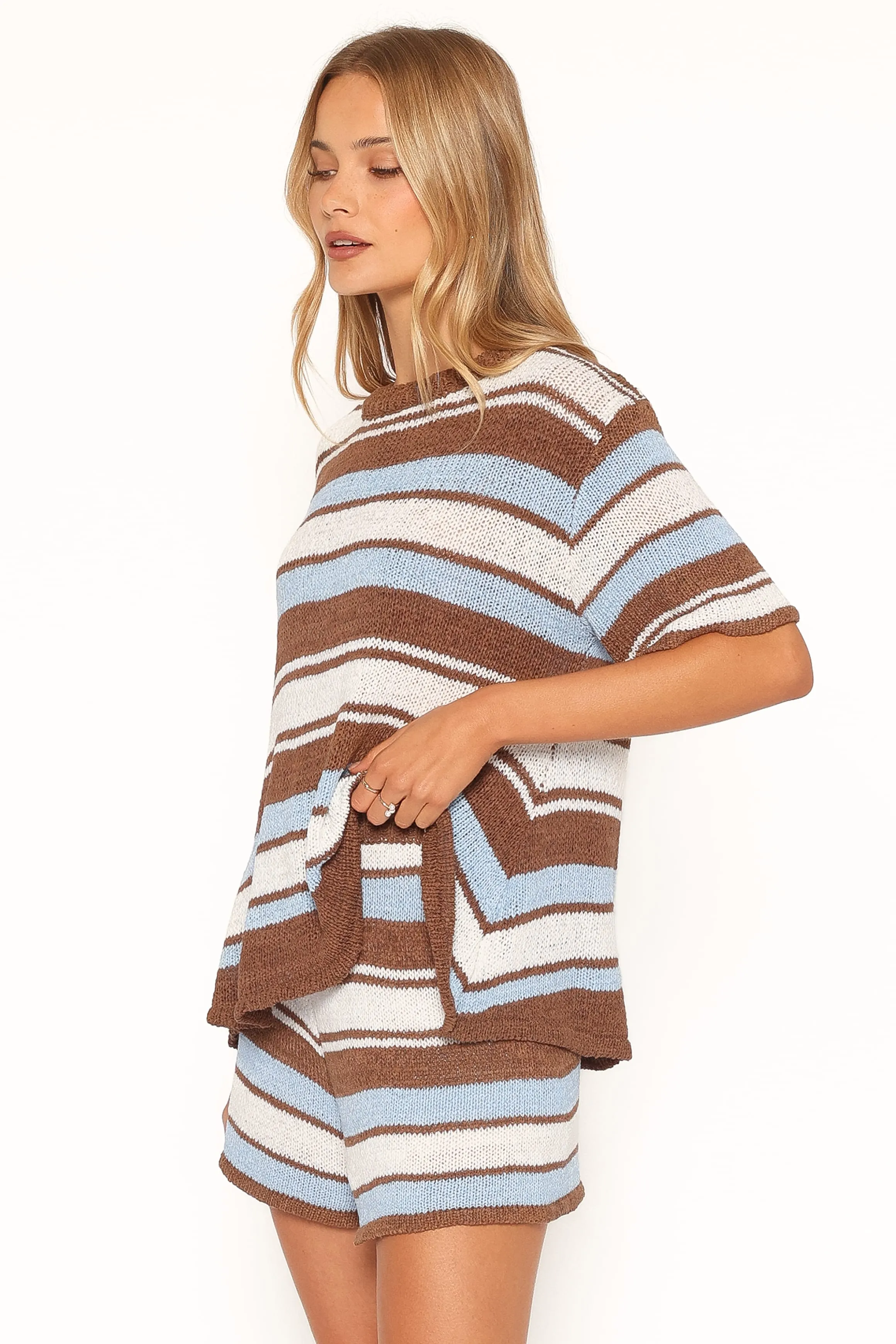 Aisling Knitted Short Set - Blue Brown Stripe sold by Petal & Pup product image thumbnail 3