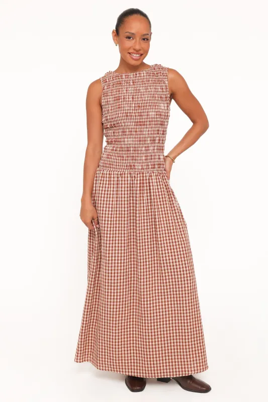 Maleny Maxi Dress - Brown Gingham made by Petal & Pup