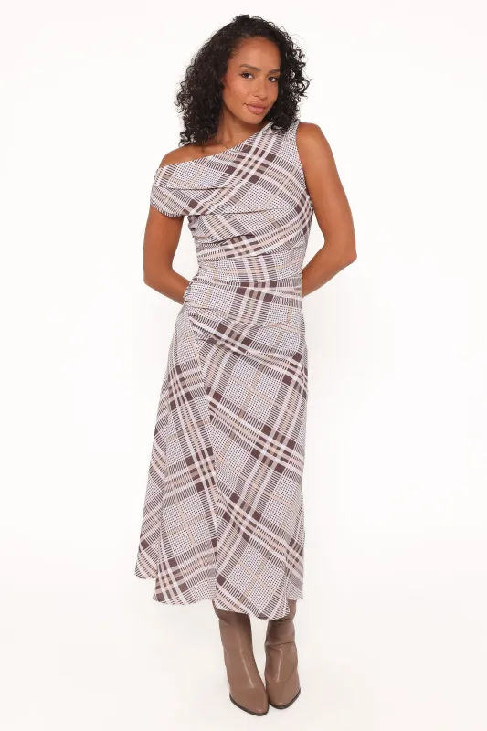 Dawn Off Shoulder Midi Dress - Plaid made by Petal & Pup
