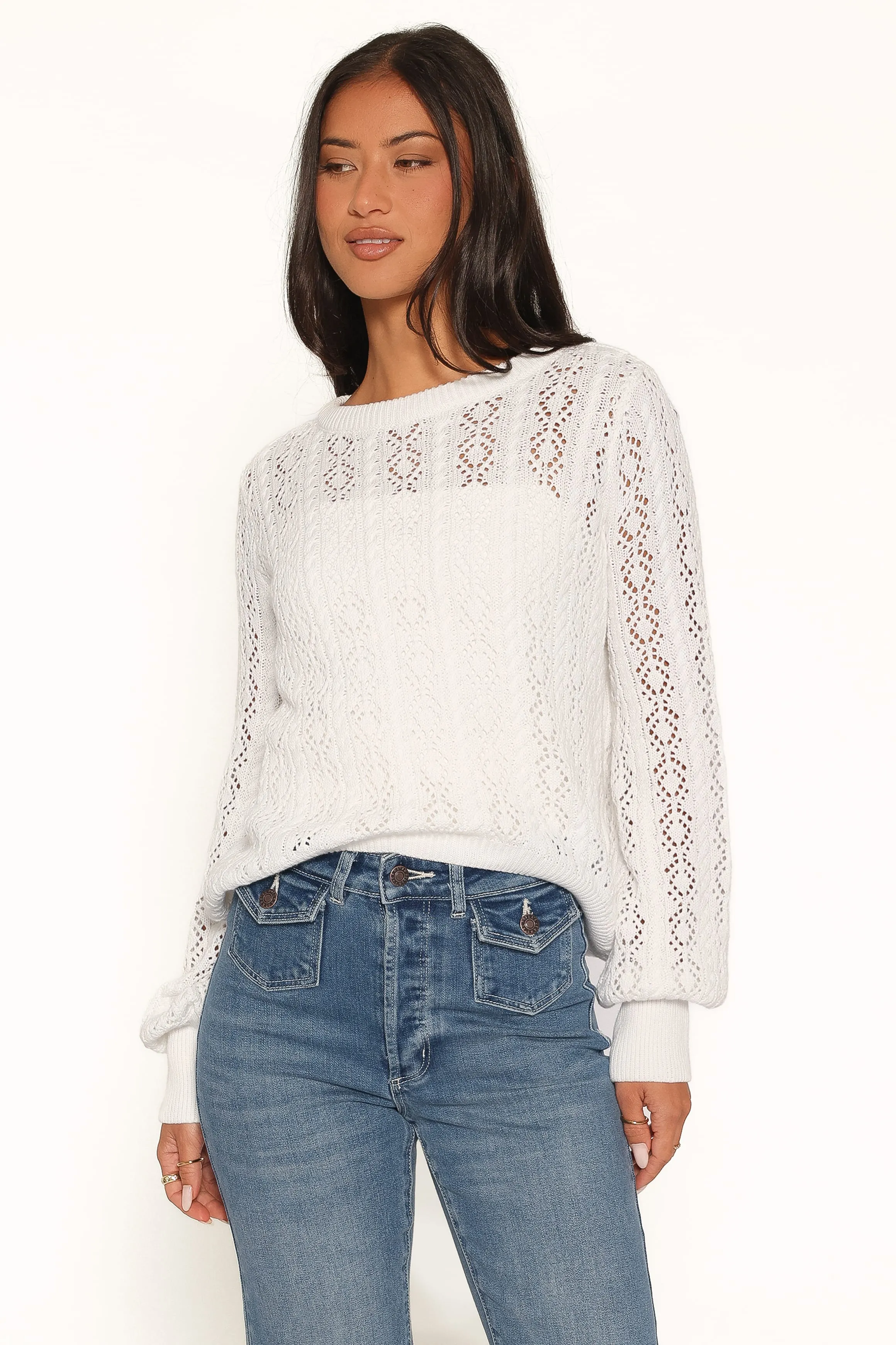 Tyler Pointelle Sweater - White sold by Petal & Pup
