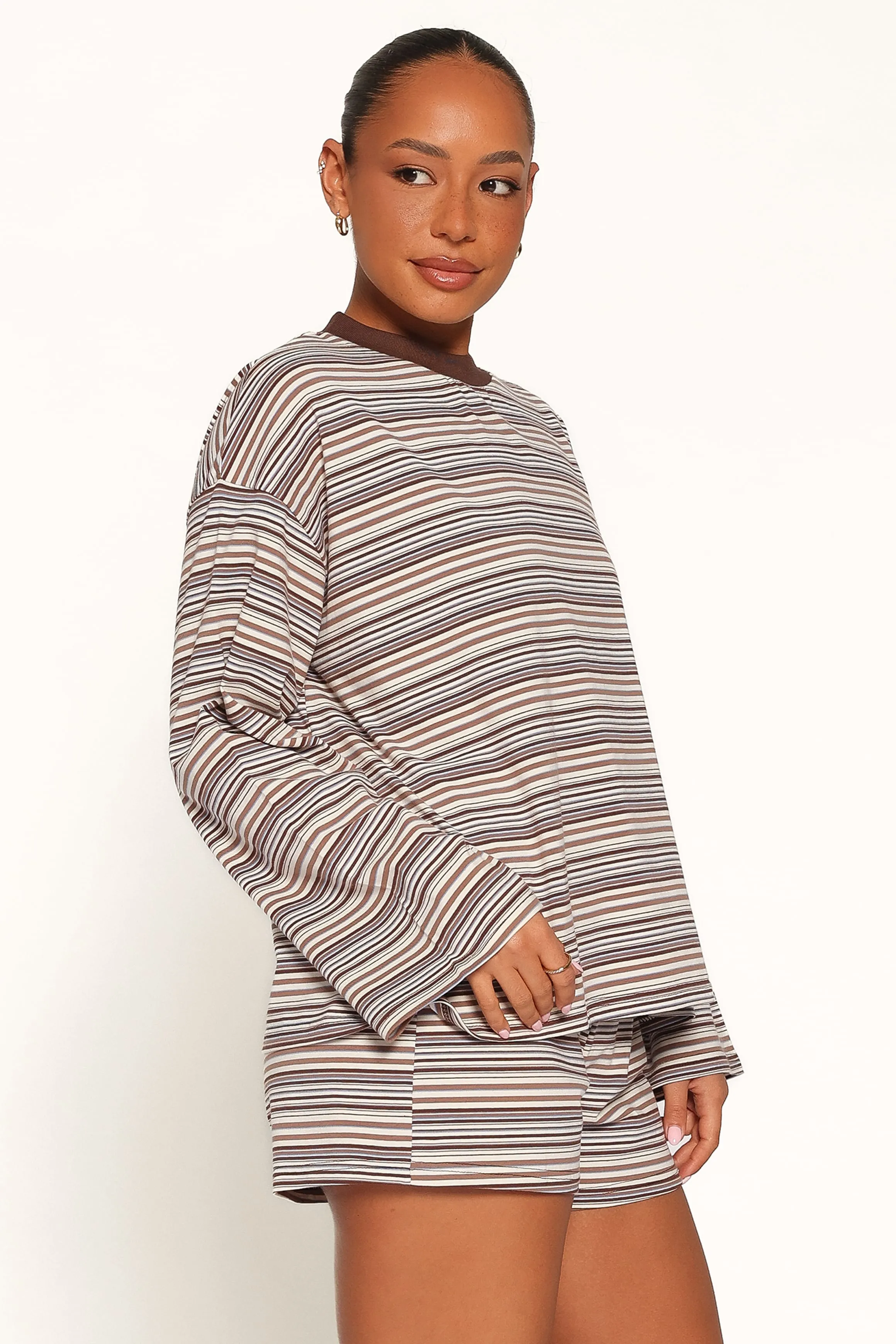 Silvia Knit Short Set - Chocolate Brown Stripe sold by Petal & Pup product image thumbnail 4