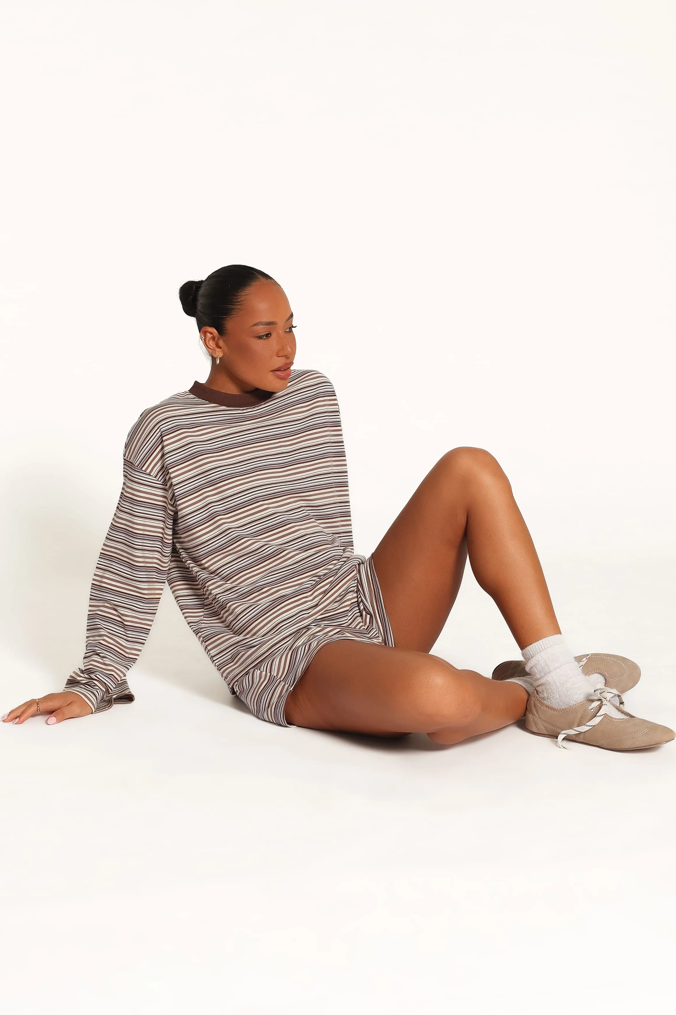 Silvia Knit Short Set - Chocolate Brown Stripe sold by Petal & Pup