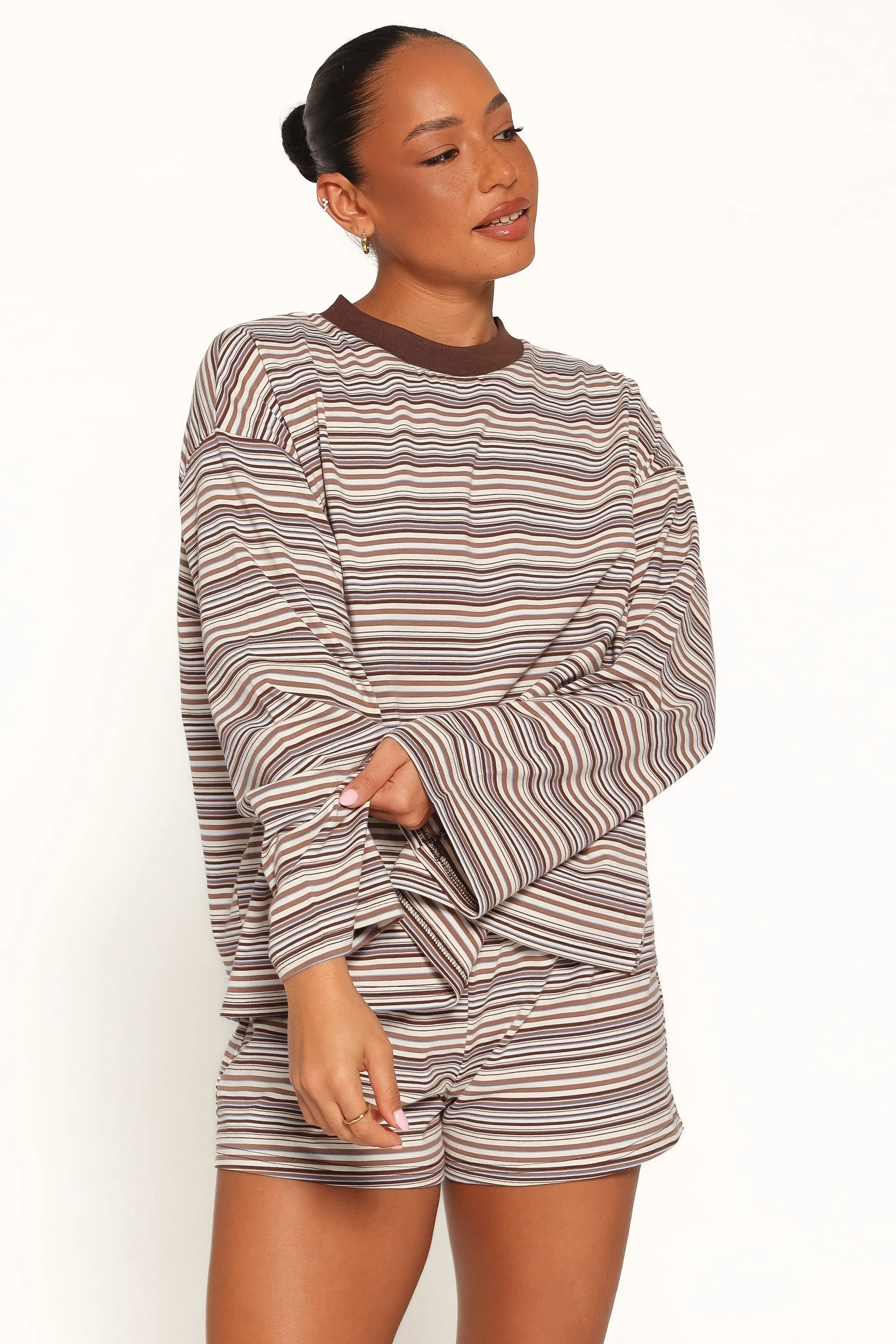 Silvia Knit Short Set - Chocolate Brown Stripe sold by Petal & Pup product image thumbnail 2