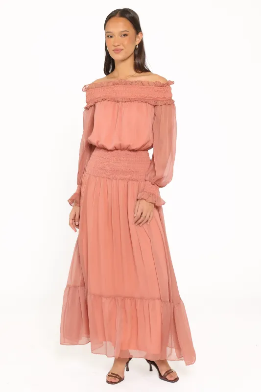 Paris Off Shoulder Maxi Dress - Vintage Mauve made by Petal & Pup