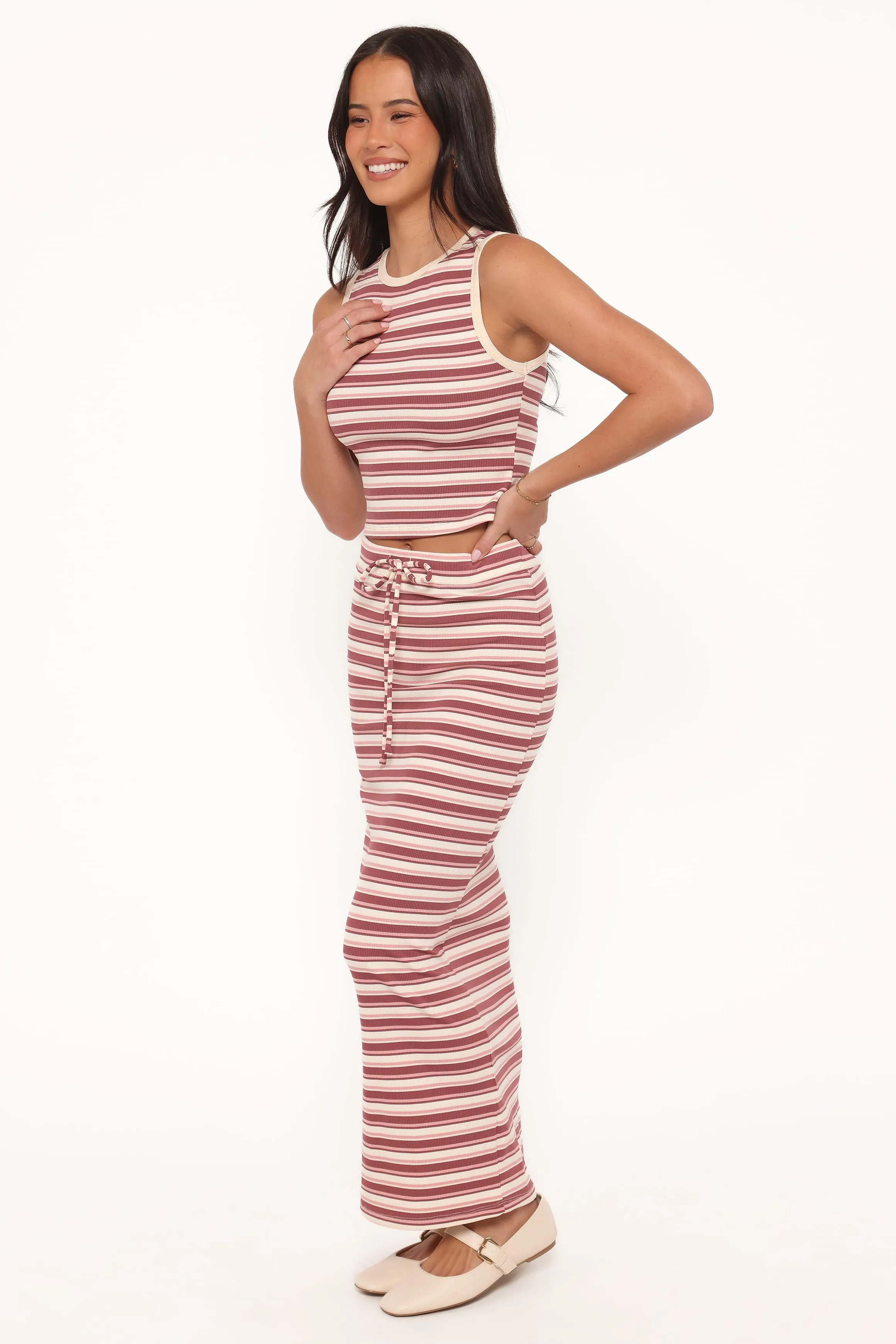 Kelly Maxi Skirt Set - Burgundy/Pink Stripe sold by Petal & Pup product image thumbnail 4