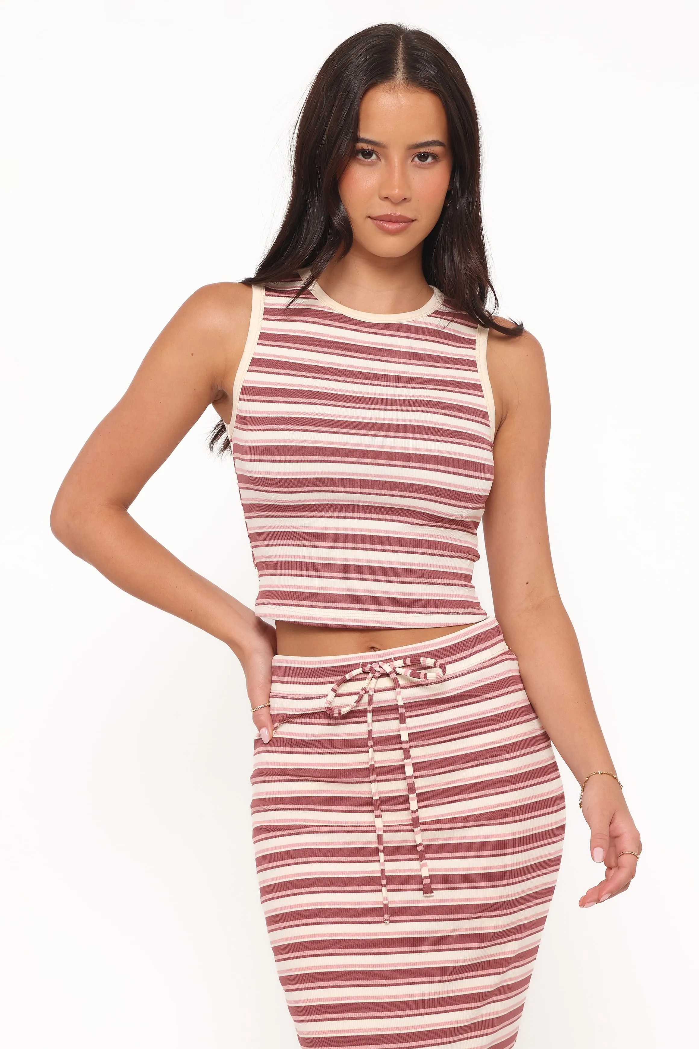 Kelly Maxi Skirt Set - Burgundy/Pink Stripe sold by Petal & Pup product image thumbnail 3