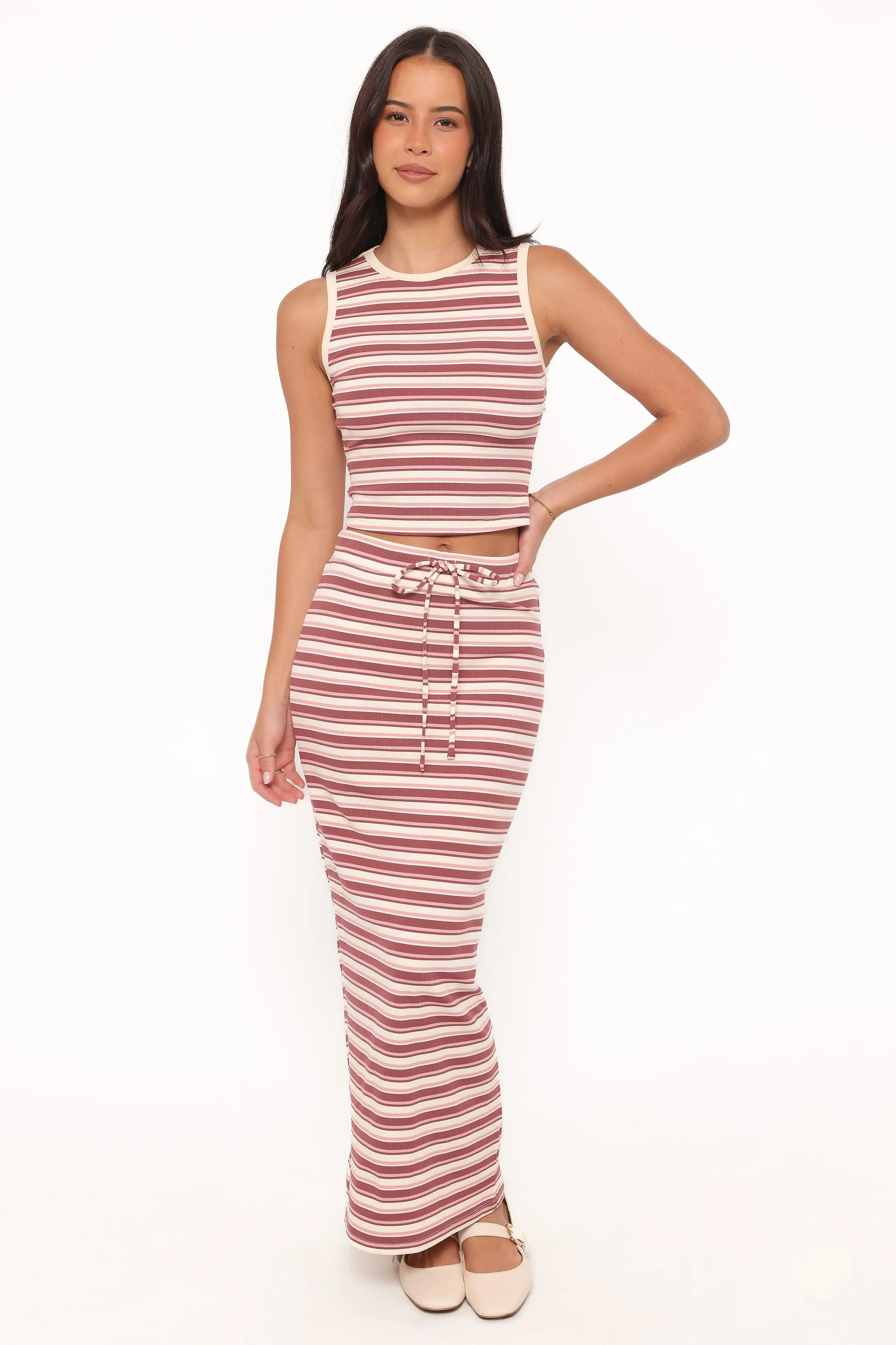 Kelly Maxi Skirt Set - Burgundy/Pink Stripe sold by Petal & Pup product image thumbnail 2