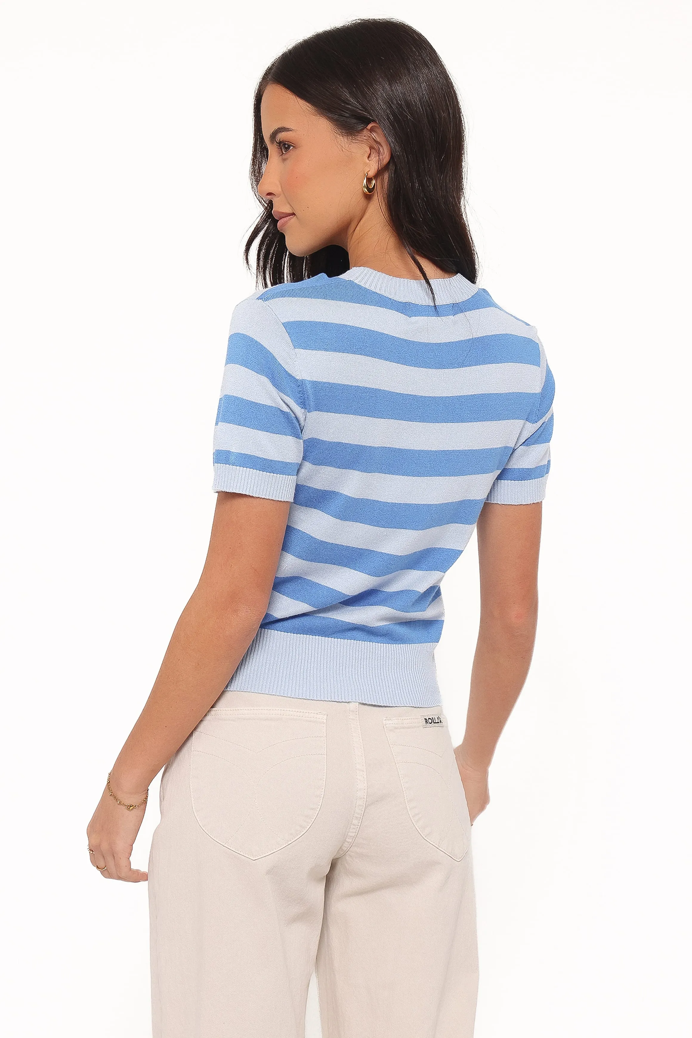 Joss Cropped Knitted Tee - Blue Stripe sold by Petal & Pup product image thumbnail 5