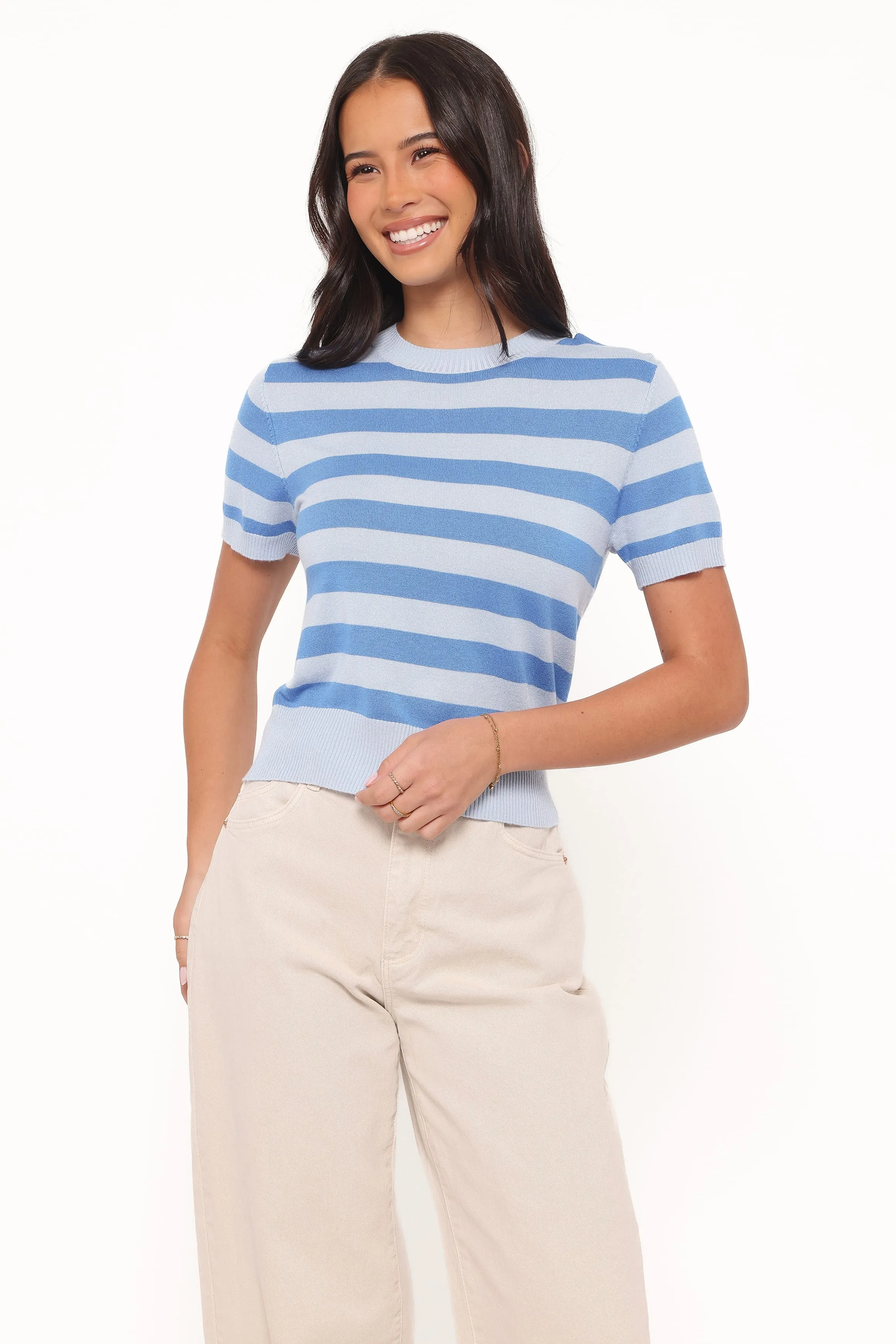 Joss Cropped Knitted Tee - Blue Stripe sold by Petal & Pup product image thumbnail 2