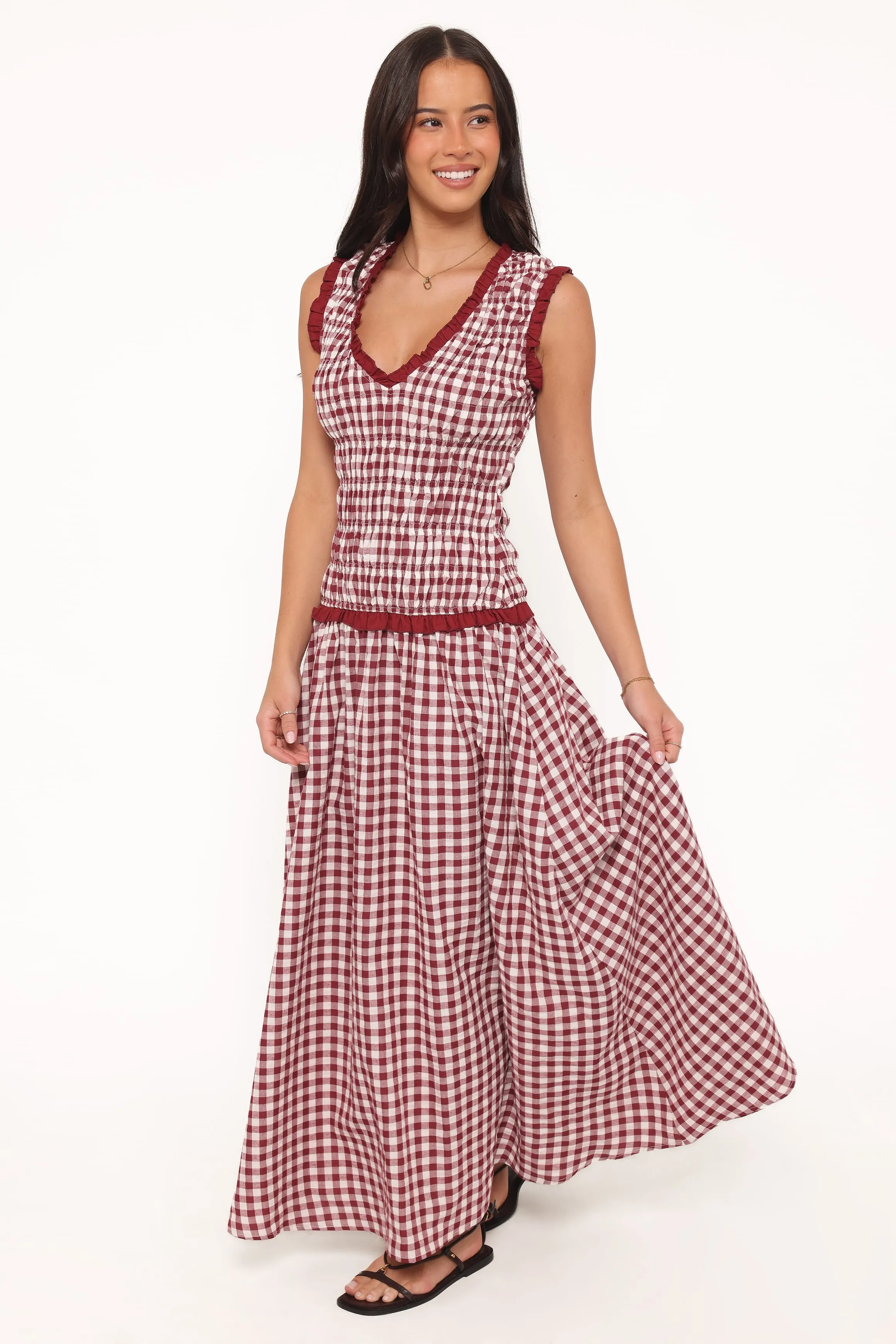 Leabrook Maxi Dress - Burgundy Gingham sold by Petal & Pup product image thumbnail 4