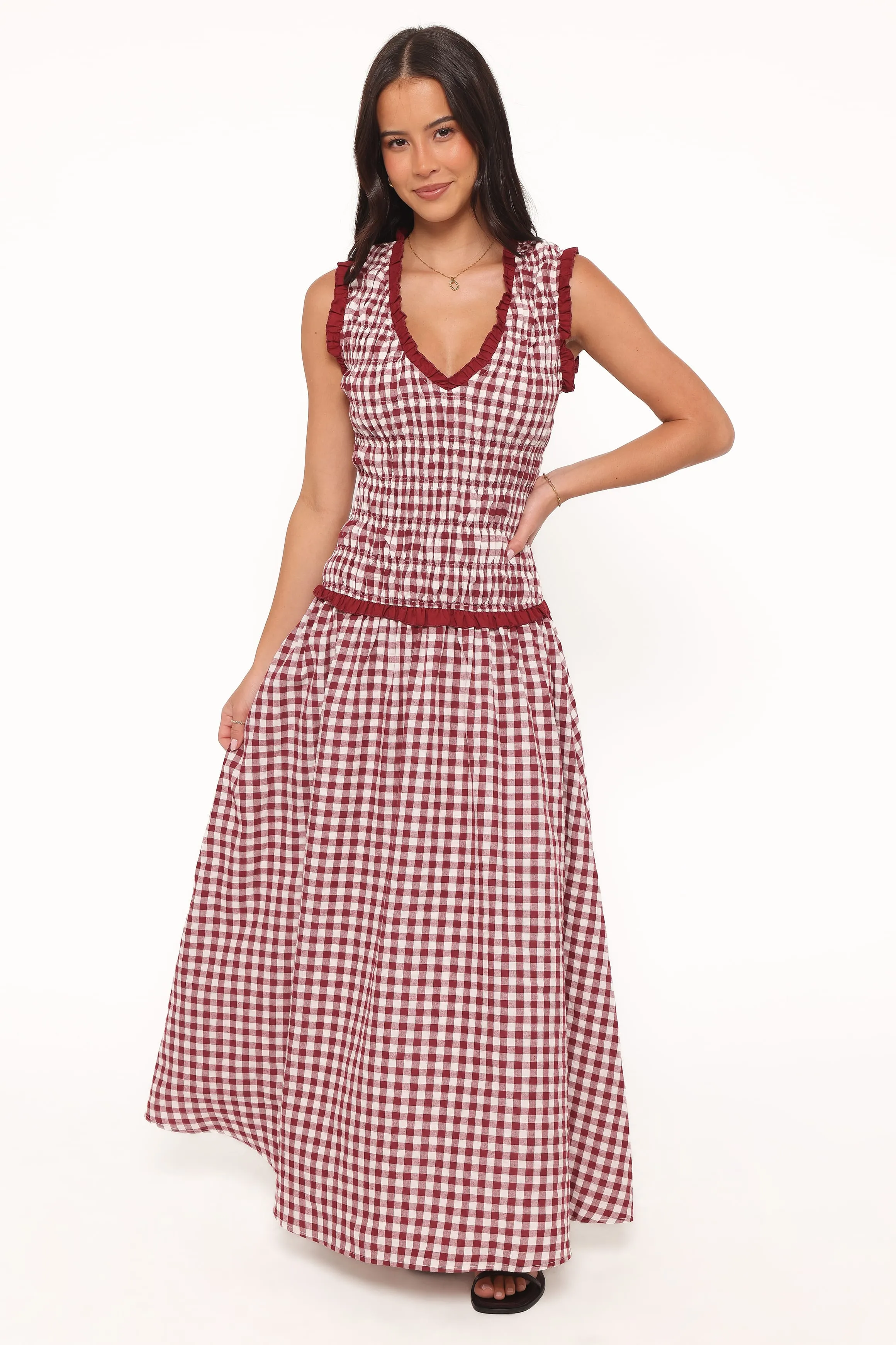 Leabrook Maxi Dress - Burgundy Gingham sold by Petal & Pup product image thumbnail 2