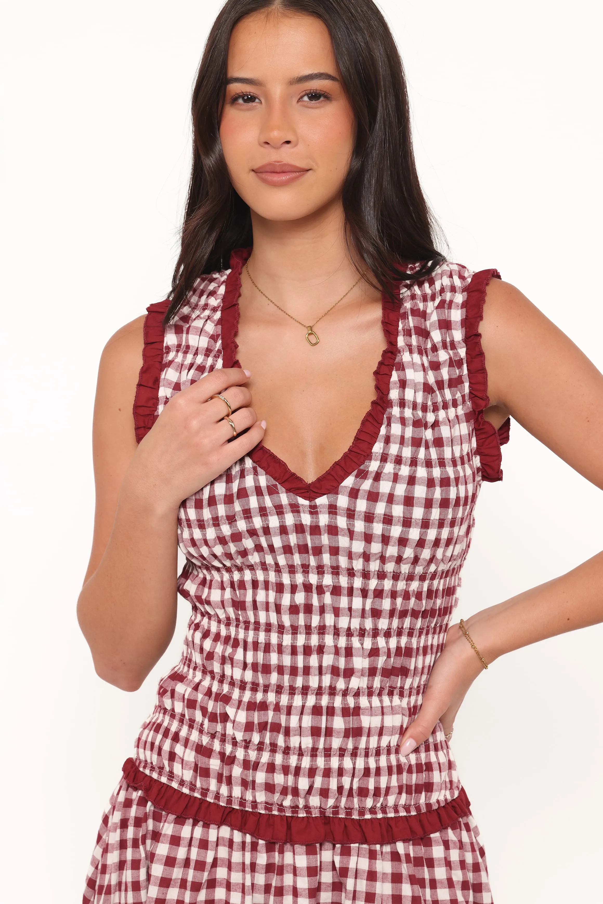 Leabrook Maxi Dress - Burgundy Gingham sold by Petal & Pup product image thumbnail 3