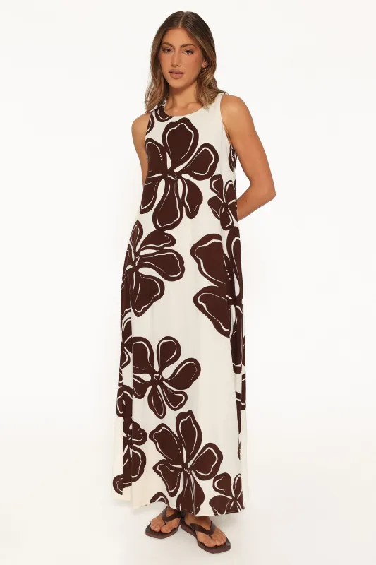 Navina Maxi Dress - Brown Floral made by Petal & Pup