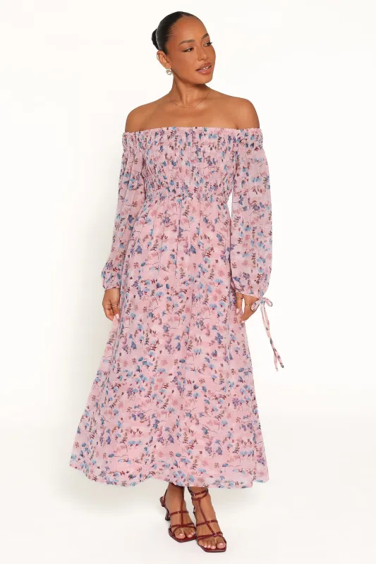 Harlon Off Shoulder Maxi Dress - Pink Floral made by Petal & Pup