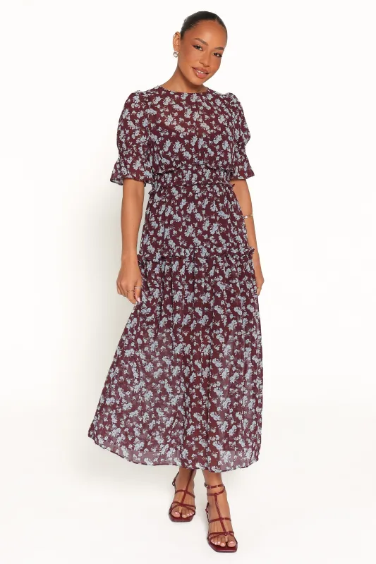 Kelina Maxi Dress - Burgundy Floral made by Petal & Pup