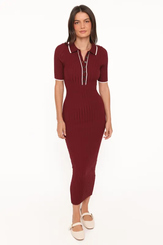 Conner Short Sleeve Knit Dress - Burgundy made by Petal & Pup
