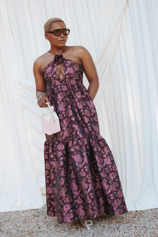Jasminda Maxi Dress - Plum Brocade made by Petal & Pup