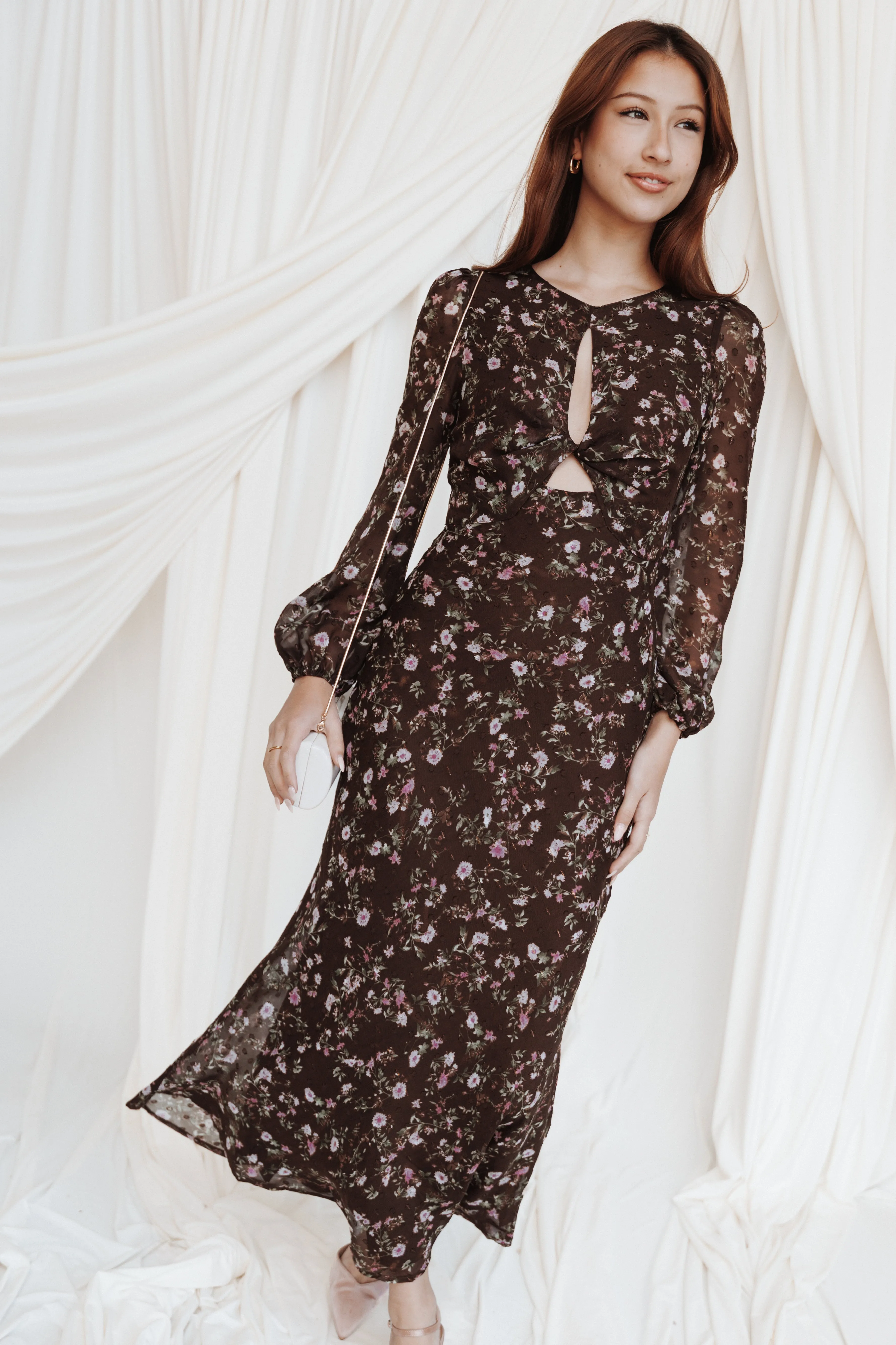 Rosalyn Maxi Dress - Brown Lilac Floral sold by Petal & Pup