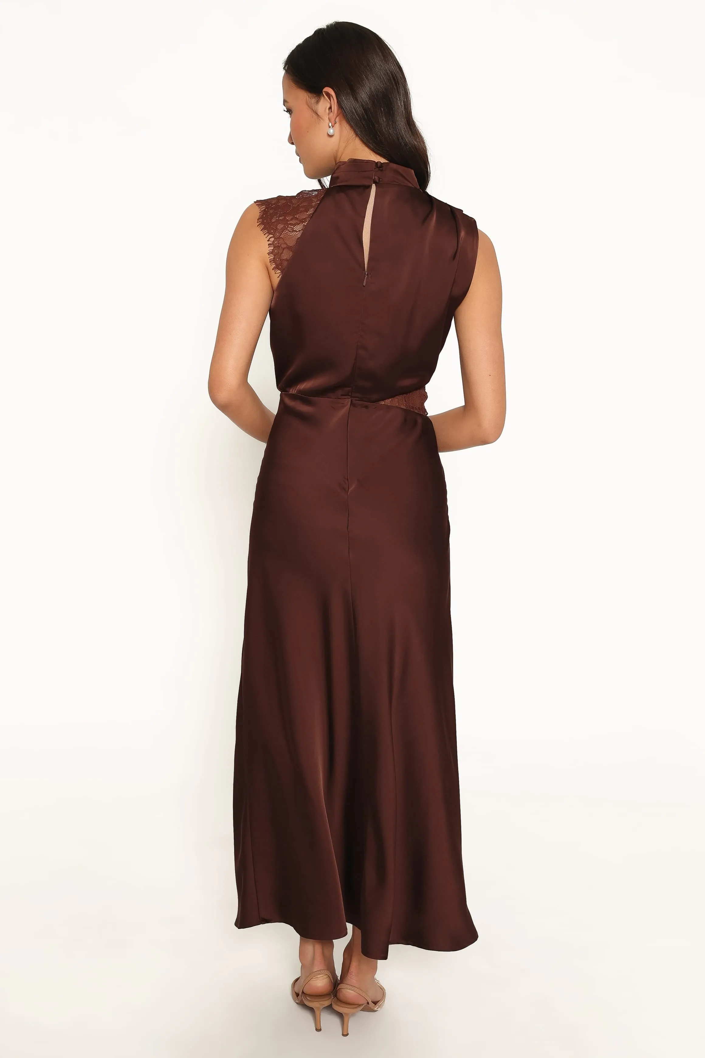 Anabelle Halter Neck Lace Maxi Dress - Chocolate Brown sold by Petal & Pup product image thumbnail 5