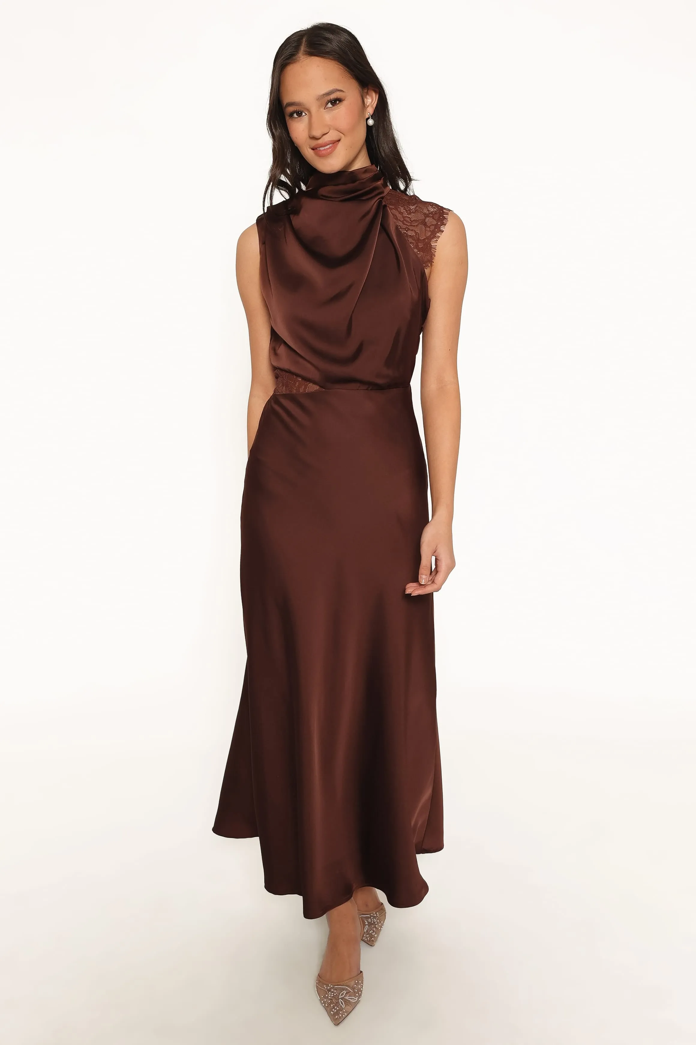 Anabelle Halter Neck Lace Maxi Dress - Chocolate Brown sold by Petal & Pup product image thumbnail 2