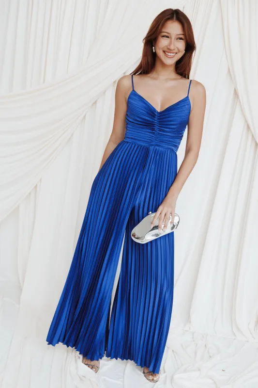Angelique Pleated Jumpsuit - Royal Blue made by Petal & Pup