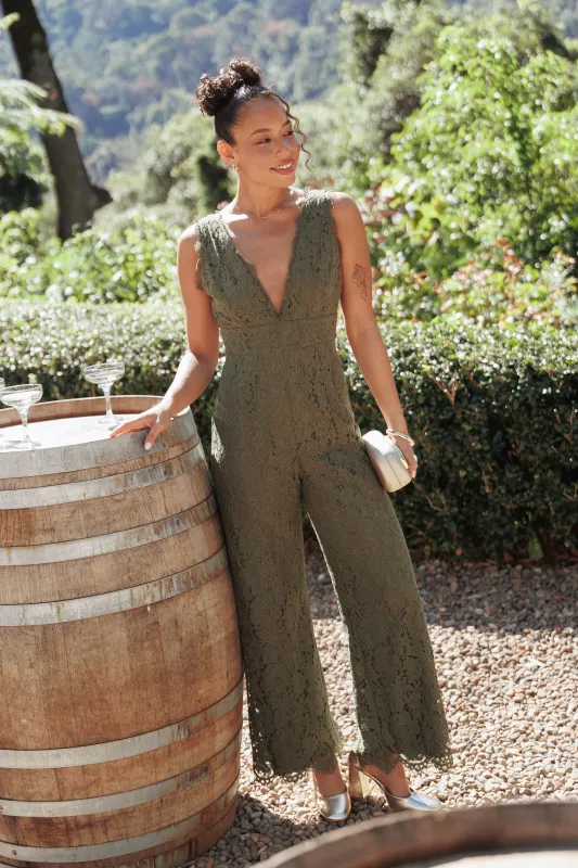 Eloise Lace Jumpsuit - Olive Green made by Petal & Pup