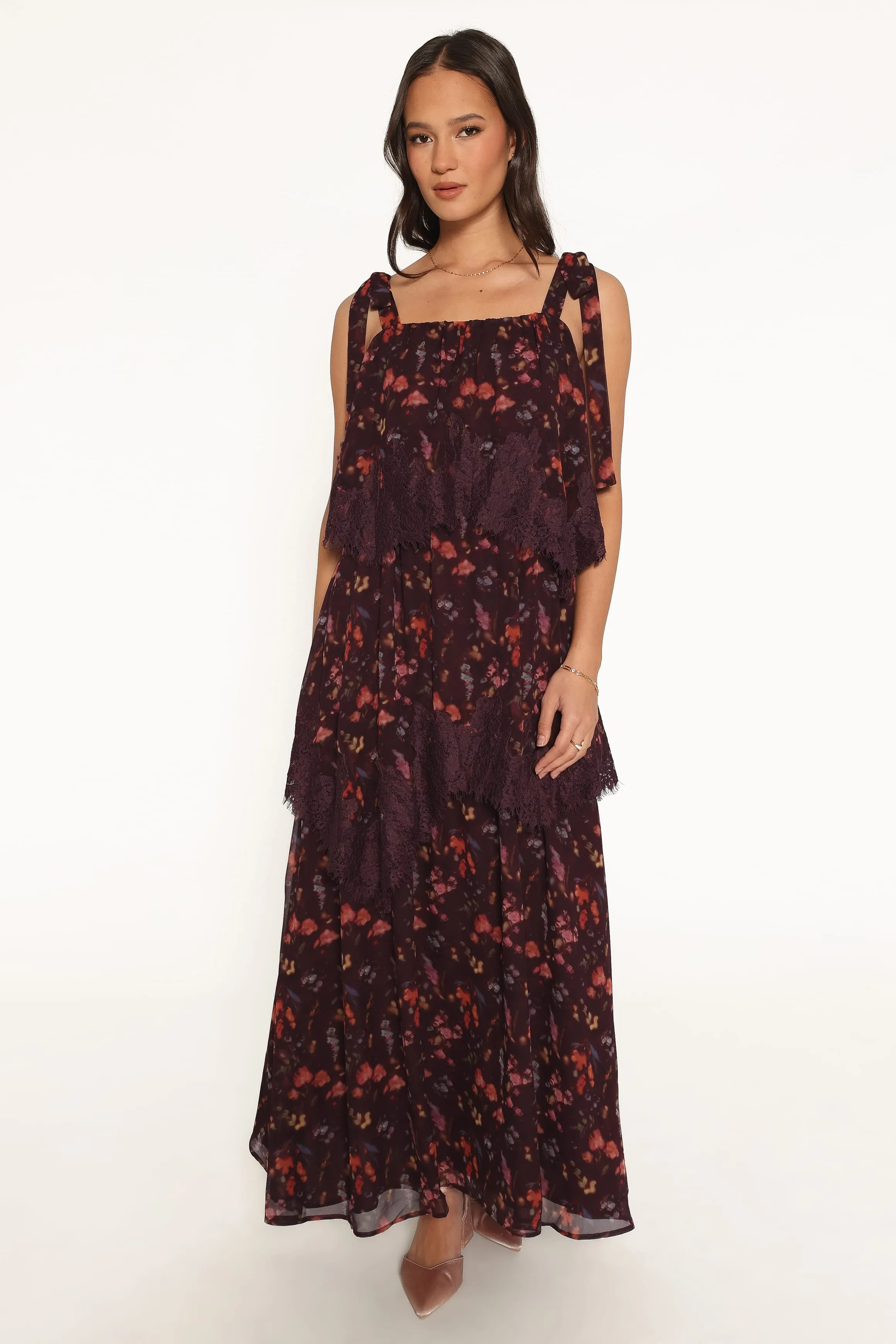 Lunella Maxi Dress - Plum Blurred Floral sold by Petal & Pup product image thumbnail 2
