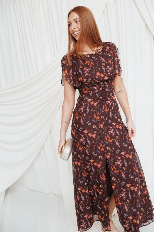 Magdalena Maxi Dress - Plum Blurred Floral made by Petal & Pup
