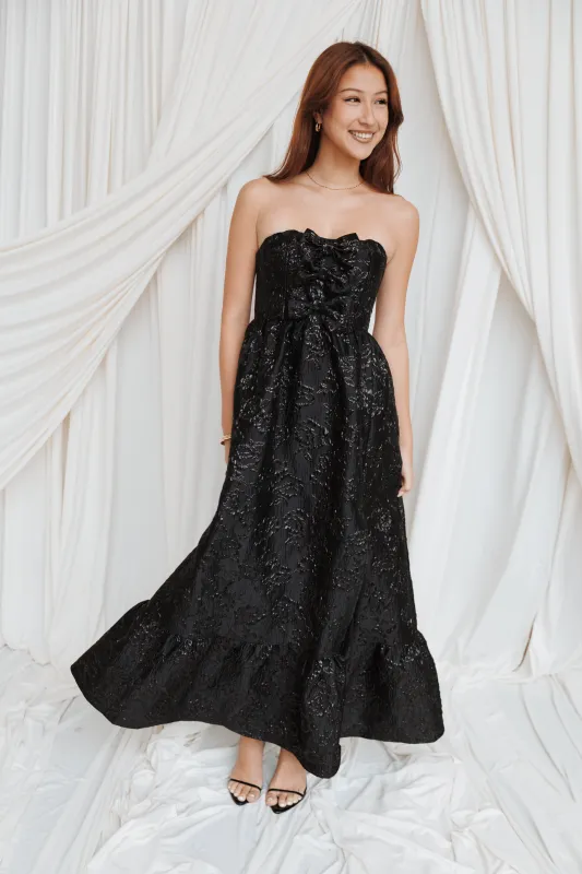 Delphira Maxi Dress - Black Brocade made by Petal & Pup