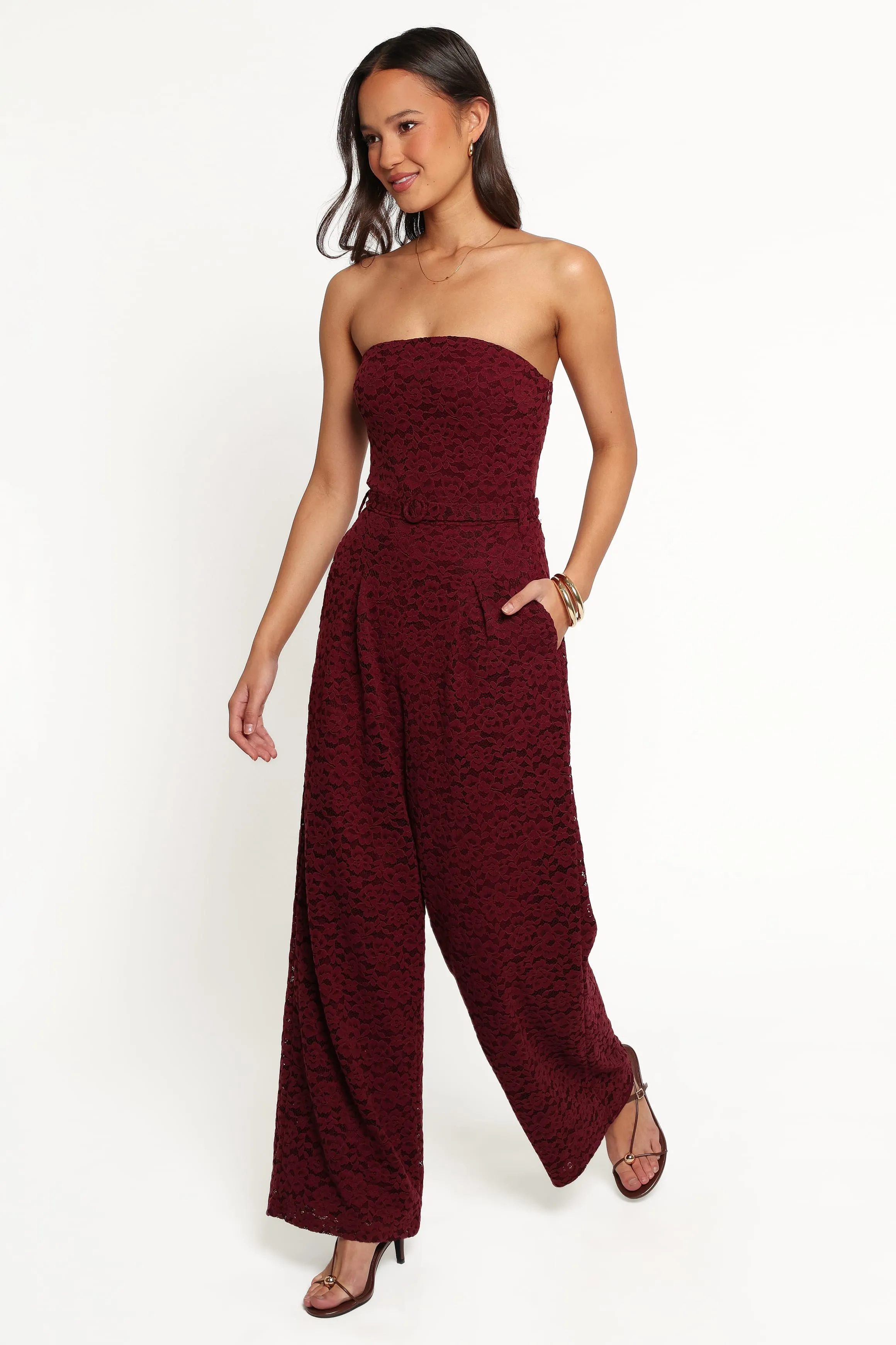 Harlie Strapless Lace Jumpsuit - Burgundy sold by Petal & Pup product image thumbnail 2