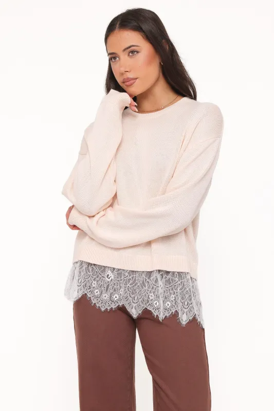 Mabel Lace Trim Sweater - Cream White made by Petal & Pup