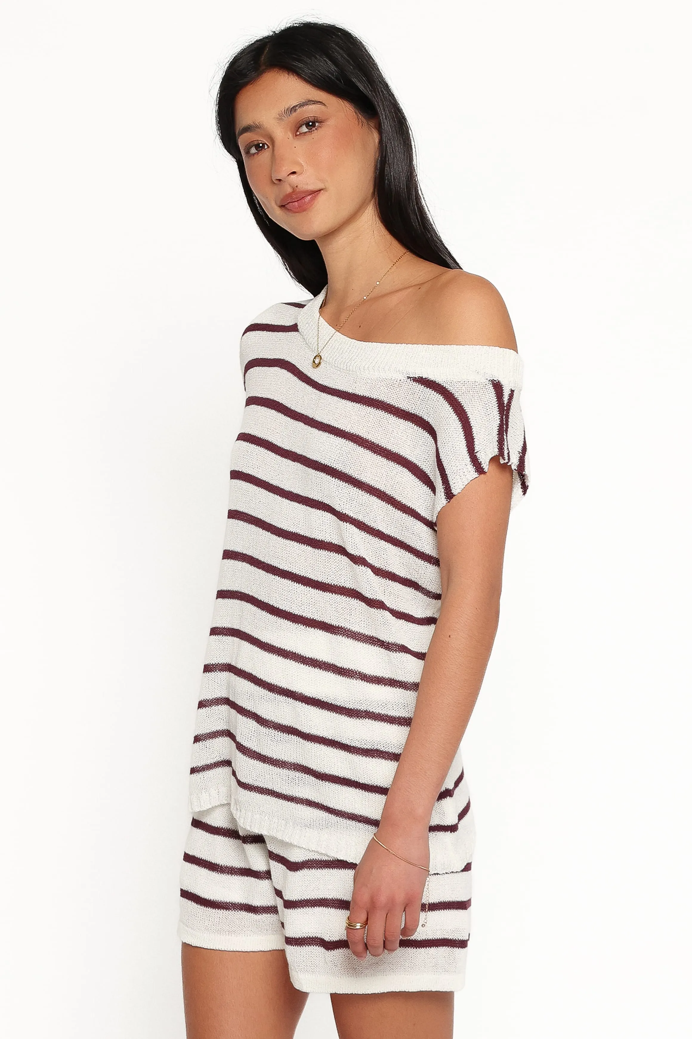 Janie Knitted Short Set - White Plum Stripe sold by Petal & Pup product image thumbnail 3