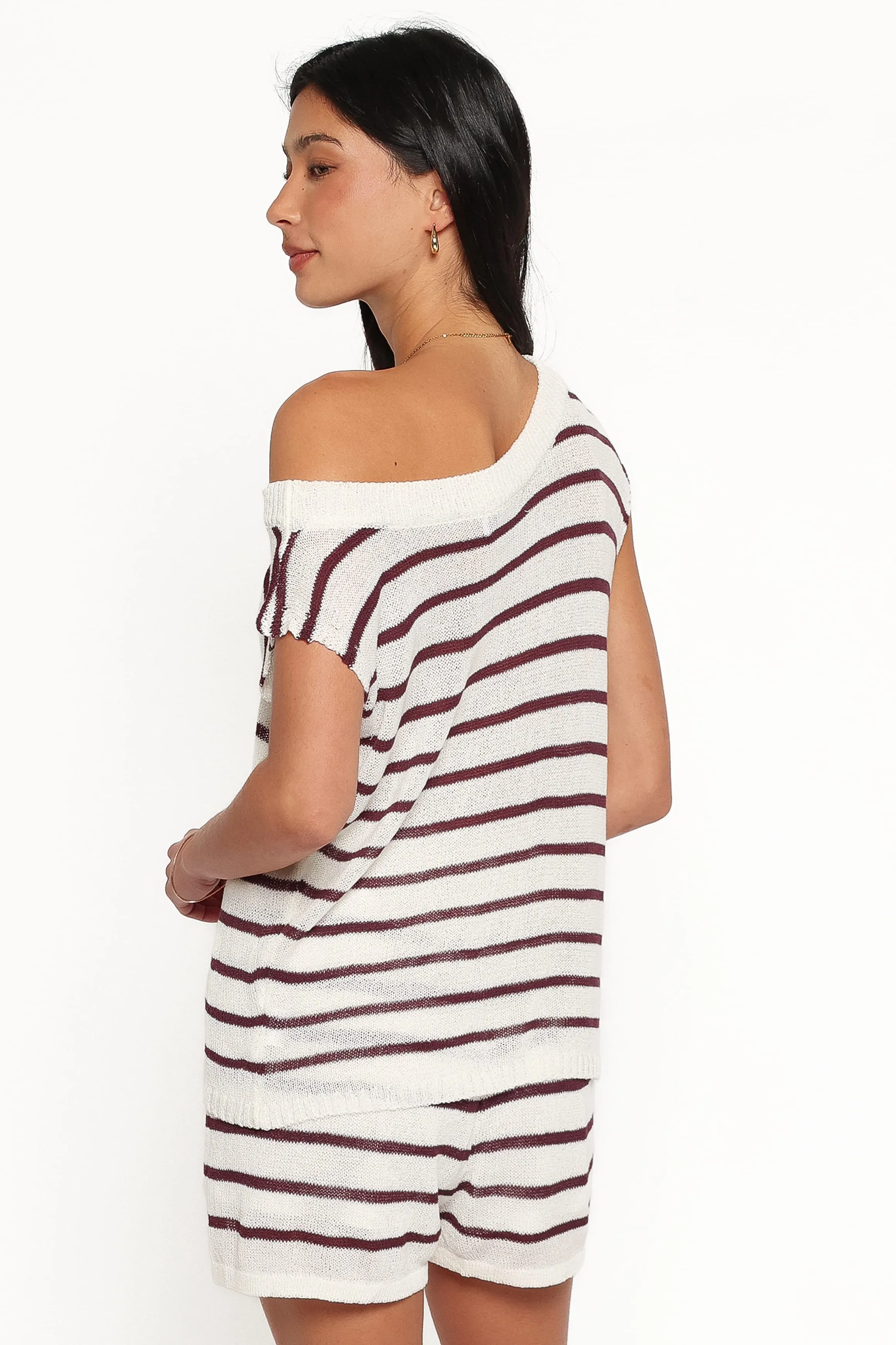 Janie Knitted Short Set - White Plum Stripe sold by Petal & Pup product image thumbnail 4