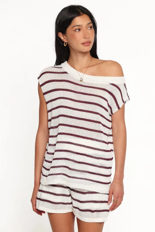Janie Knitted Short Set - White Plum Stripe made by Petal & Pup