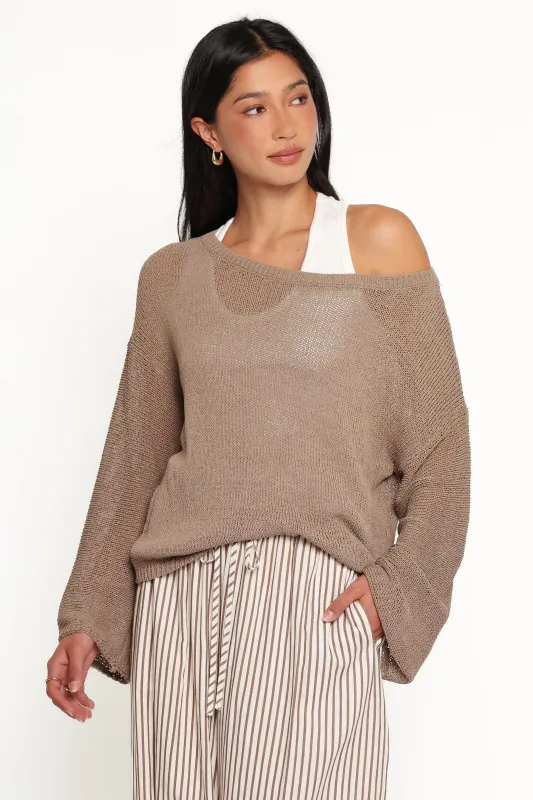Florica Off Shoulder Sweater - Olive made by Petal & Pup