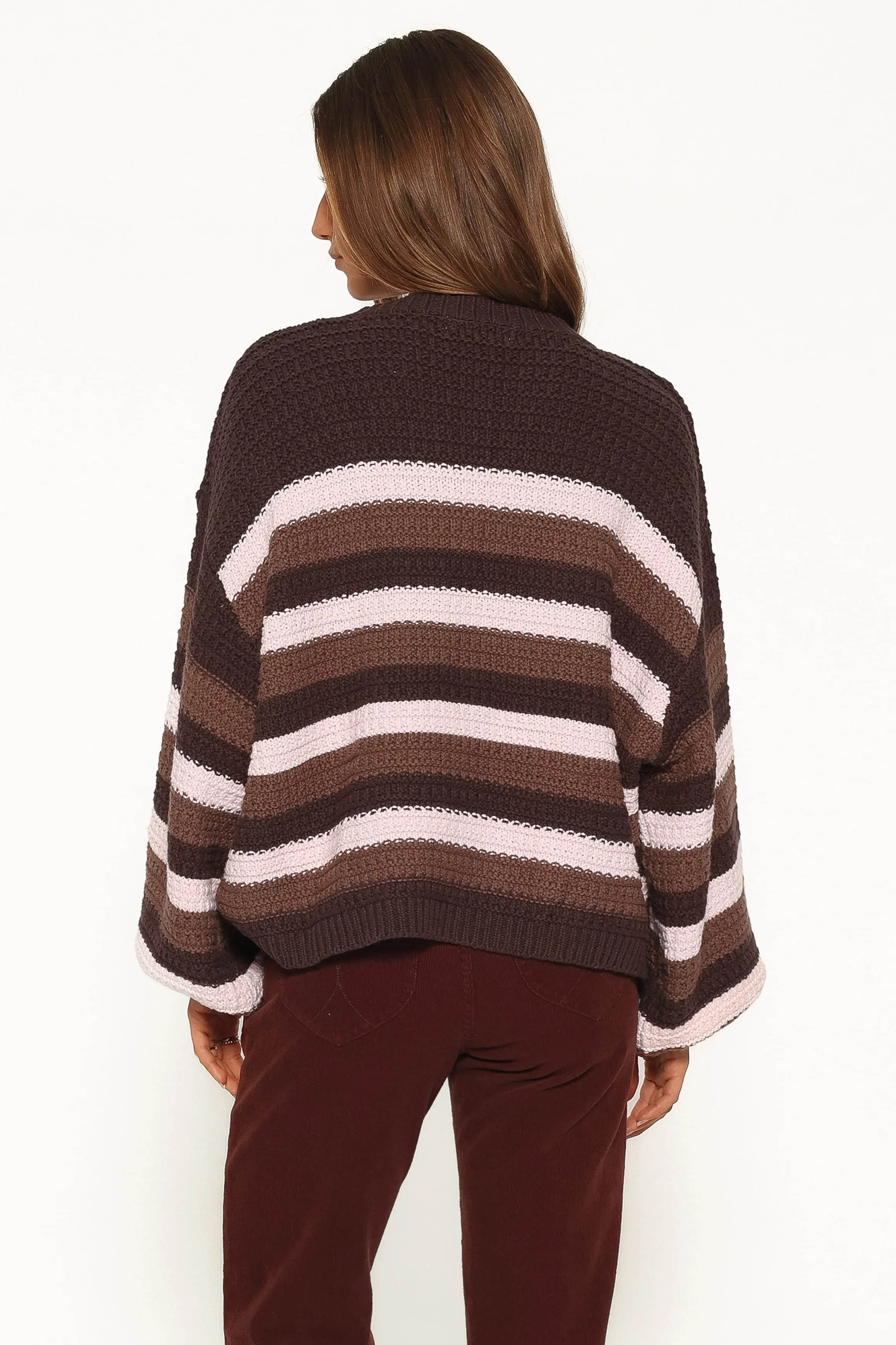 Kadie Textured Knit Sweater - Chocolate Pink Stripe sold by Petal & Pup product image thumbnail 4