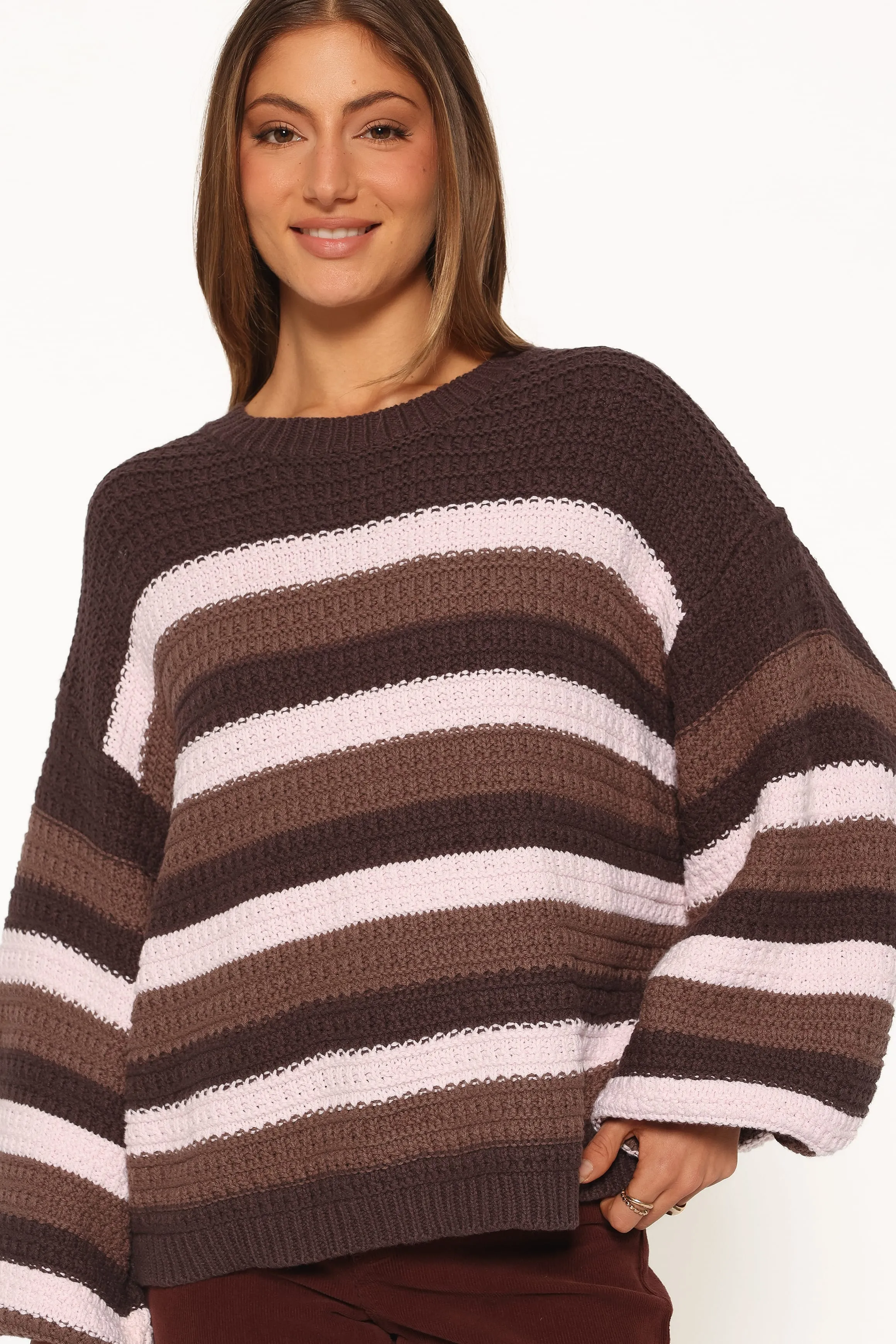 Kadie Textured Knit Sweater - Chocolate Pink Stripe sold by Petal & Pup product image thumbnail 2