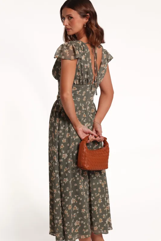 Davie Midi Dress - Olive Floral made by Petal & Pup