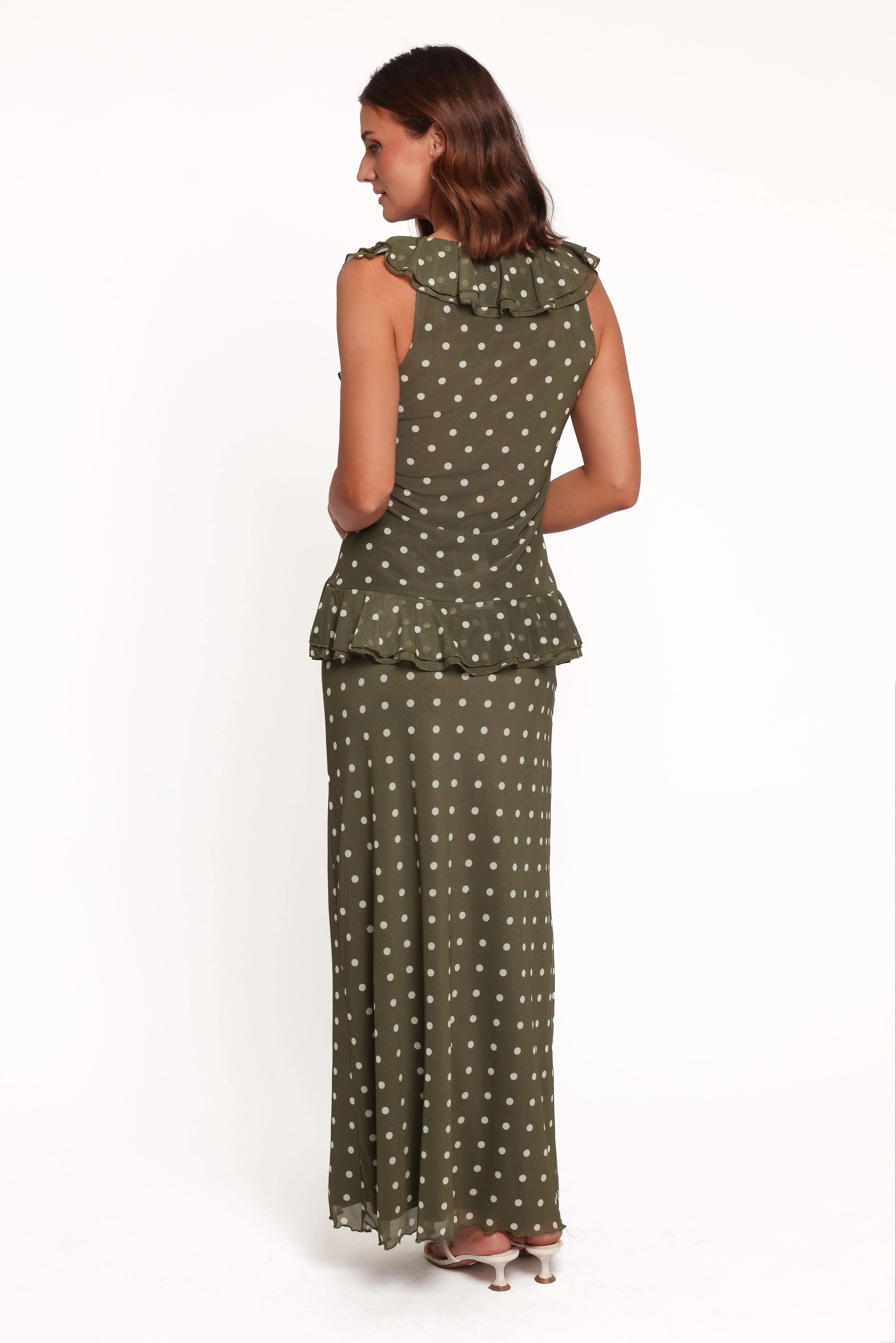 Bloise Maxi Skirt - Olive Green Polka Dot sold by Petal & Pup product image thumbnail 5
