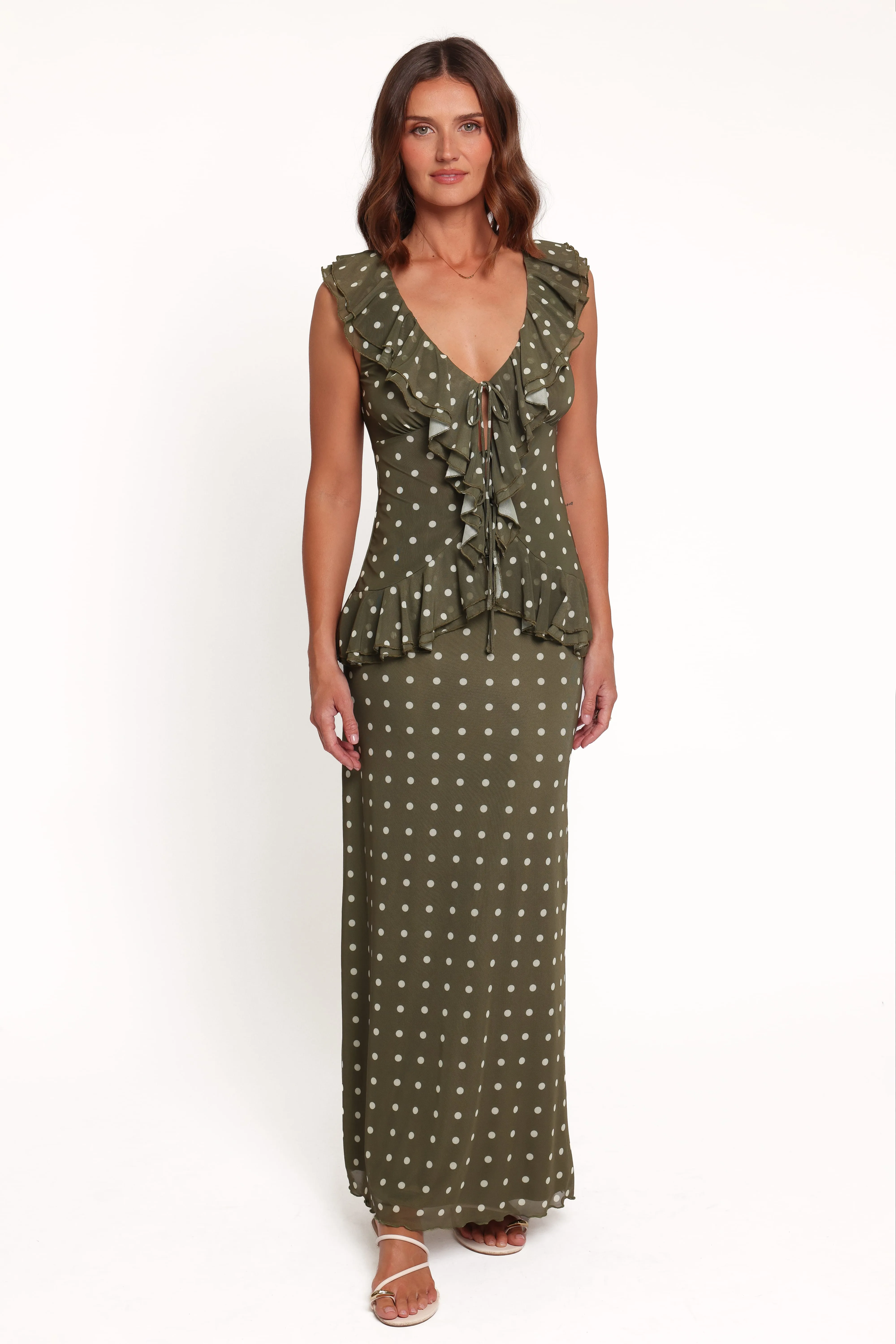 Bloise Maxi Skirt - Olive Green Polka Dot sold by Petal & Pup product image thumbnail 2