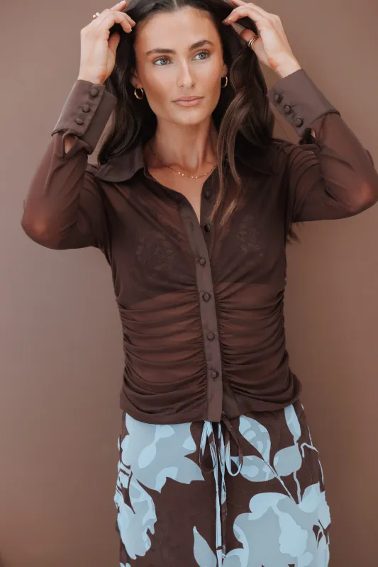 Carolyn Mesh Ruched Top - Chocolate made by Petal & Pup