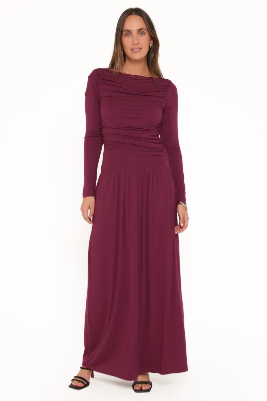 Shirley Long Sleeve Maxi Dress - Burgundy made by Petal & Pup