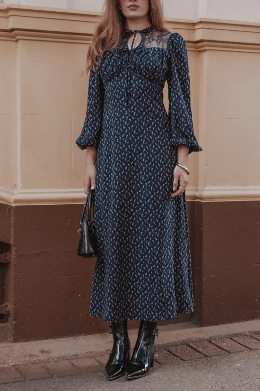 Tillie Long Sleeve Maxi Dress - Navy Tulip Floral made by Petal & Pup