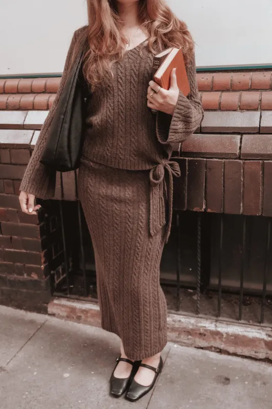 Everett Cable Knit Skirt Set - Chocolate made by Petal & Pup