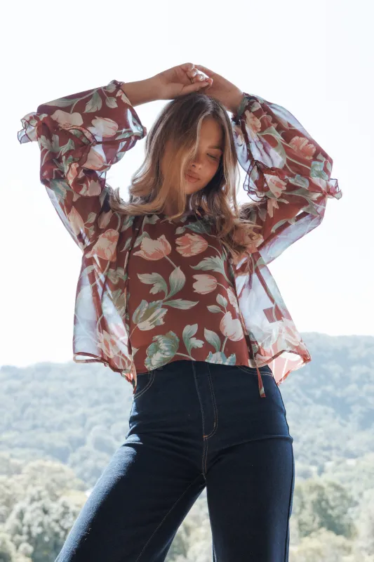 Hesper Ruffle Top - Red Tulip Floral made by Petal & Pup