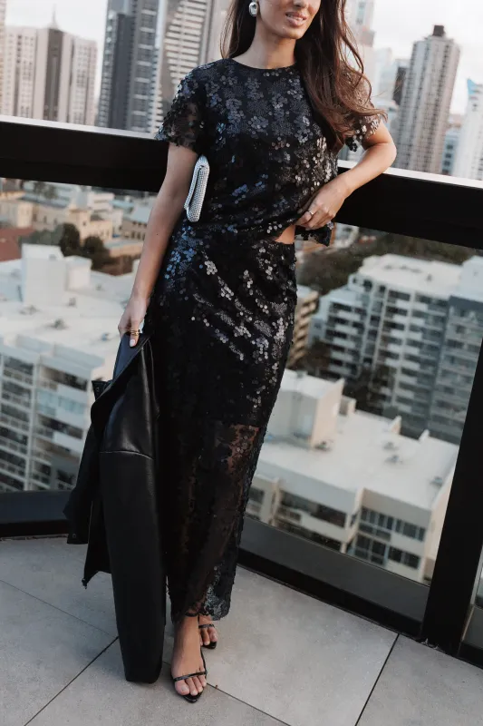 Tori Sequin Skirt Set - Black made by Petal & Pup