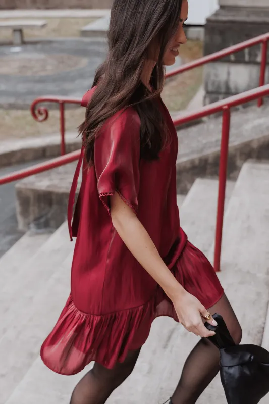 Caden Mini Dress - Burgundy made by Petal & Pup