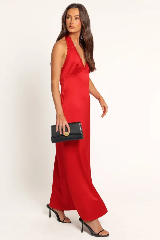 Inga Halterneck Maxi Dress - Red made by Petal & Pup